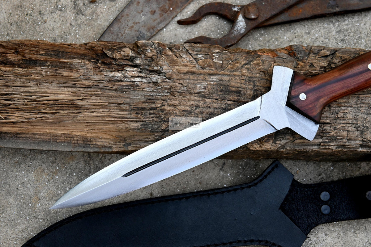 HUNTING DAGGER/9 inches long blade hunting knife/handmade knife/Leaf spring of truck/wooden Handle/Sharpen/Tempered/knife/knives