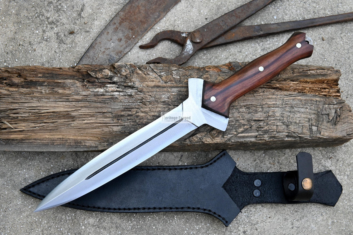 HUNTING DAGGER/9 inches long blade hunting knife/handmade knife/Leaf spring of truck/wooden Handle/Sharpen/Tempered/knife/knives