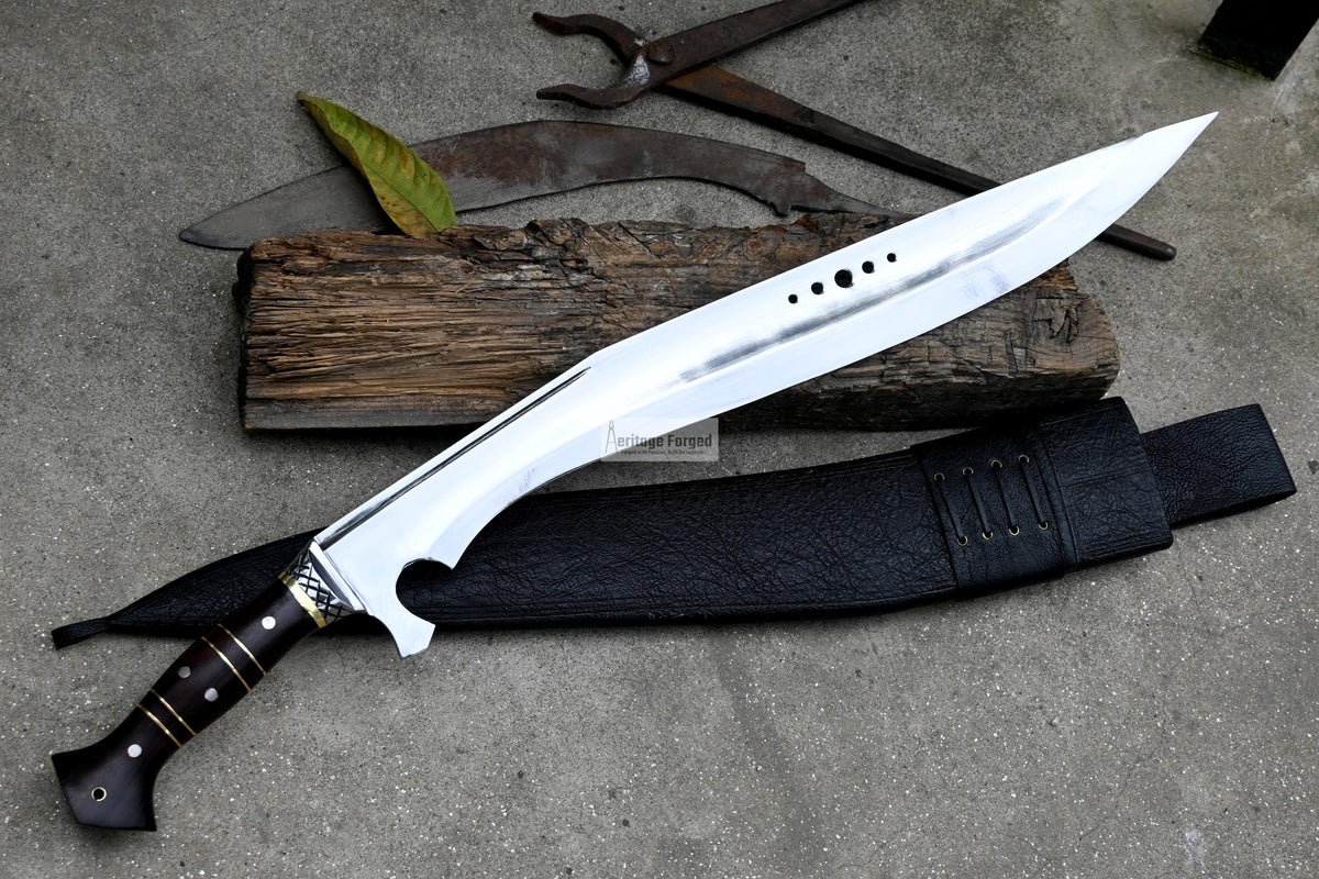 KHUKURI SWORD/ Large kukri Machete/ 21 inches Long Blade Heavy machete/ Full tang/ Leaf spring of truck/ Tempered/Sharpen/Working