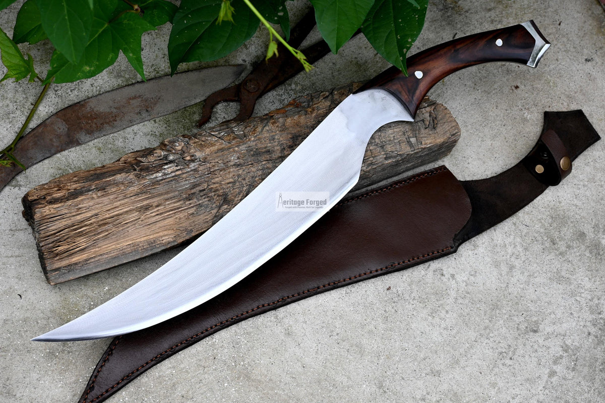 KHOPESH MACHETE/ 16 inches Long Blade hand forged Egyptian  khopesh sword /Leaf spring of truck /Sharpen/Tempered/Ready to use/knife/knives