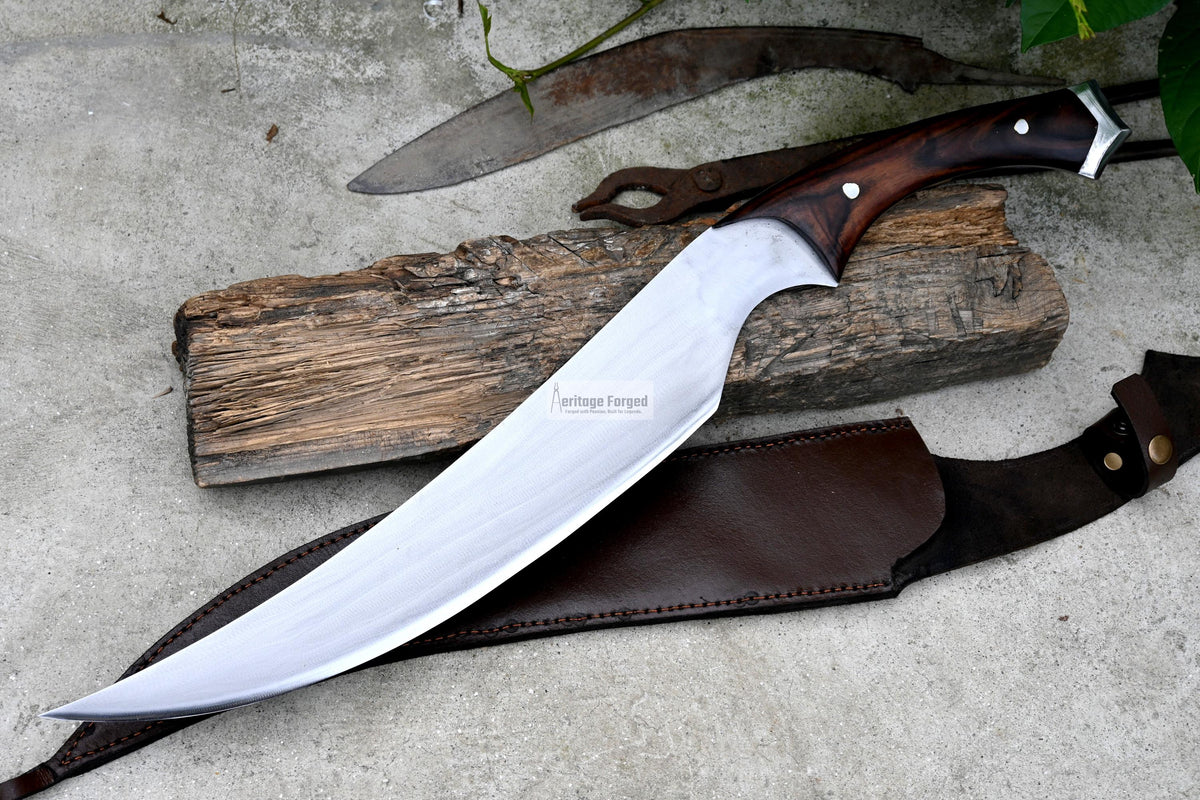 KHOPESH MACHETE/ 16 inches Long Blade hand forged Egyptian  khopesh sword /Leaf spring of truck /Sharpen/Tempered/Ready to use/knife/knives