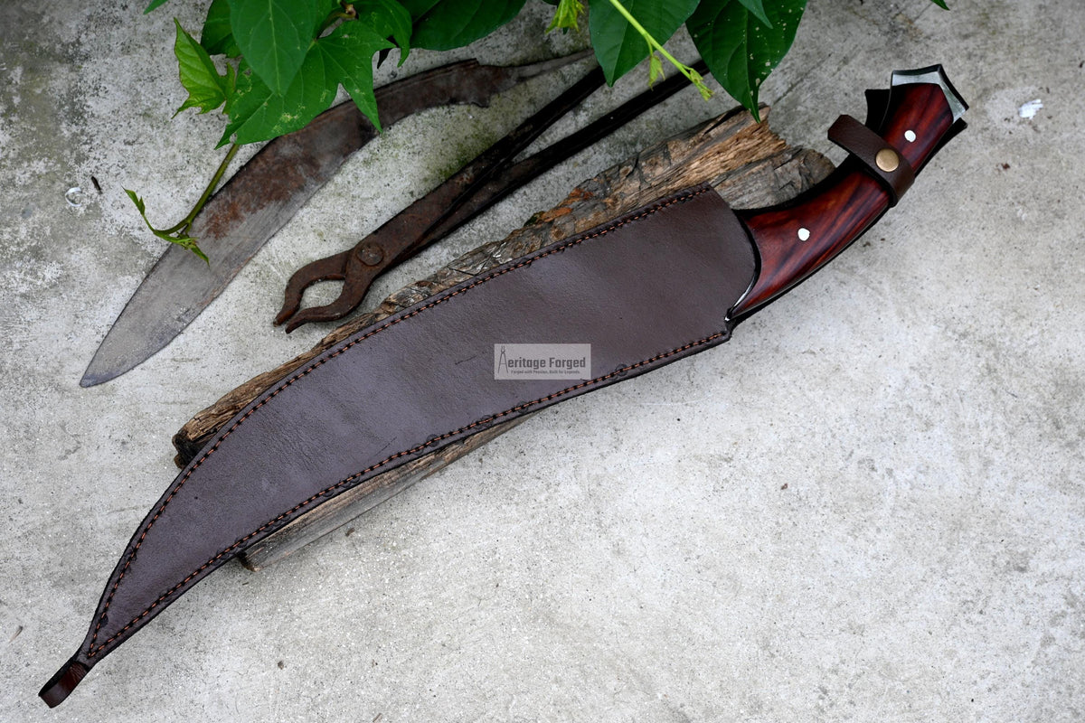 KHOPESH MACHETE/ 16 inches Long Blade hand forged Egyptian  khopesh sword /Leaf spring of truck /Sharpen/Tempered/Ready to use/knife/knives