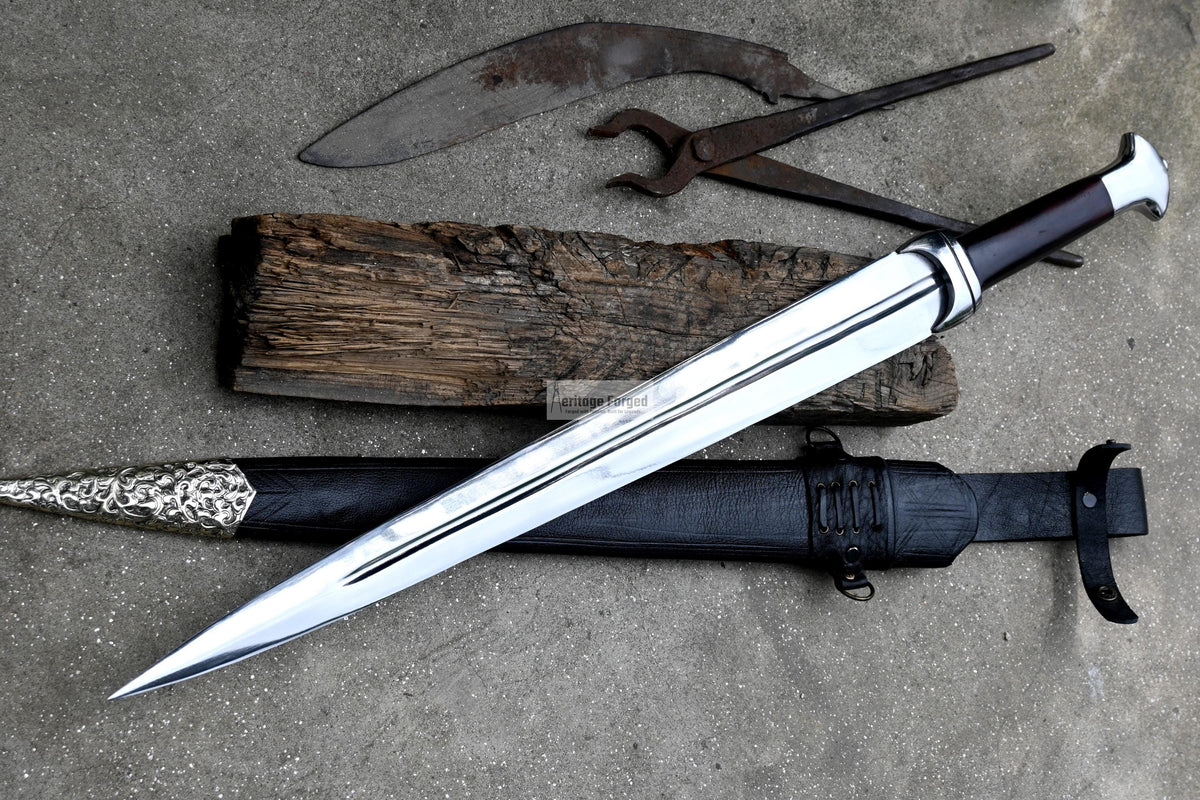 DIRK SWORD/22 inches Long Blade hand forged Sword/Leaf spring of truck/Rosewood Handle/Sharpen/Tempered/Ready to use/knife/knives