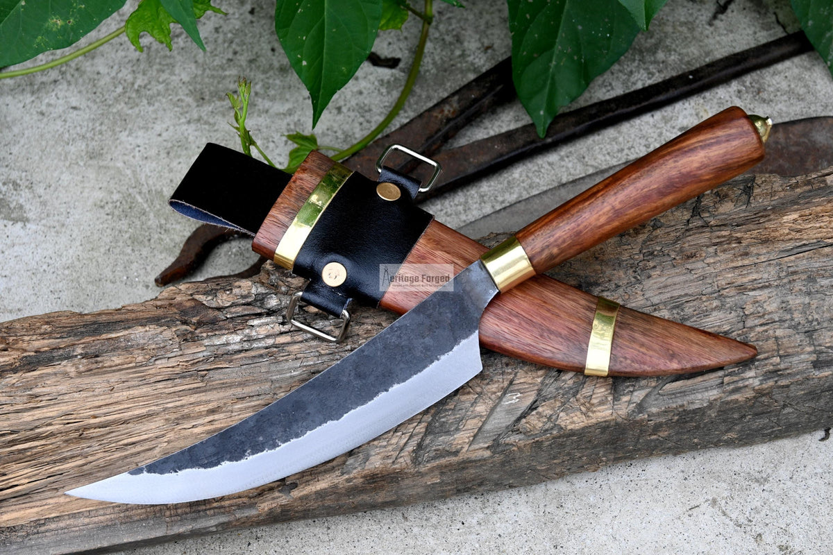 BUSHCRAFT KNIFE/Handmade hunting knife/camping knife/hand forged knife/full tang/wooden scabbard/sharpen/Tempered/Ready to use/working knife