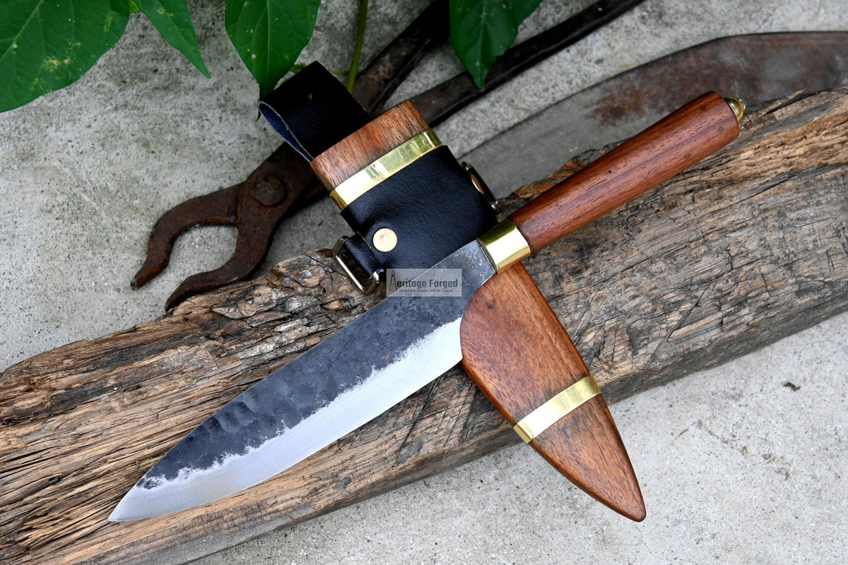 BUSHCRAFT KNIFE/Handmade kitchen knife/camping knife/hand forged knife/full tang/wooden scabbard/sharpen/Tempered/Ready to use/working knife