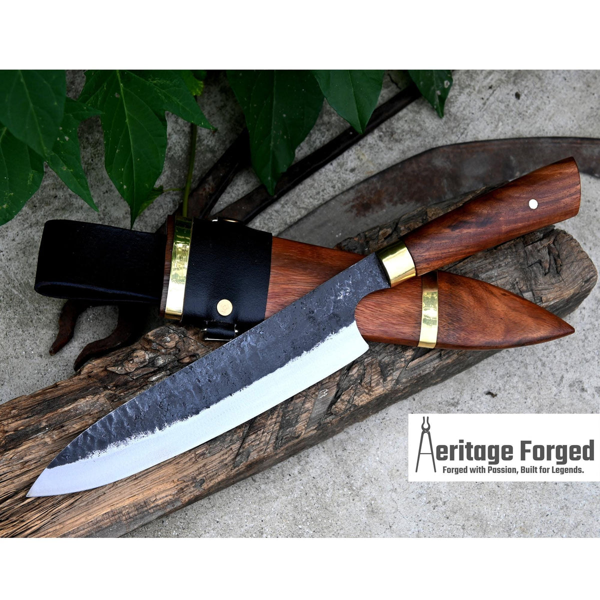 CHEF KNIFE / 10 inches long Blade / Hand forged hunting knife / jungle chef knife / Tempered / Sharpen/ Ready to use