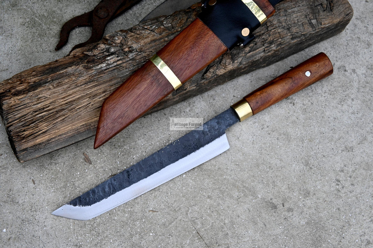 TANTO CHEF KNIFE / 10 inches long Blade / Hand forged hunting knife / jungle chef knife / Tempered / Sharpen/ Ready to use