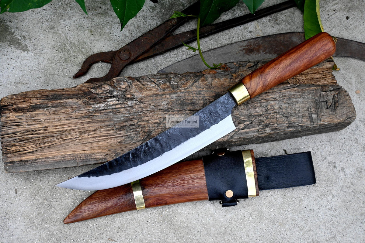 LARGE HUNTING KNIFE / 10 inches long Blade / Hand forged hunting knife / jungle chef knife / Tempered / Sharpen/ Ready to use