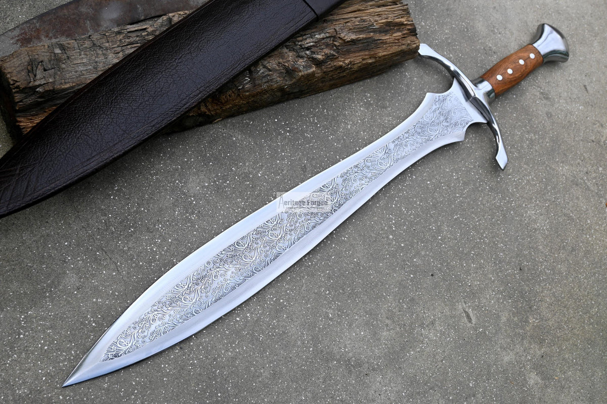 CELTIC LEAF SWORD / 21 inches Long Blade hand forged Sword/Leaf spring of truck/Flower pattern/Sharpen/Tempered/Ready to use/knife/knives