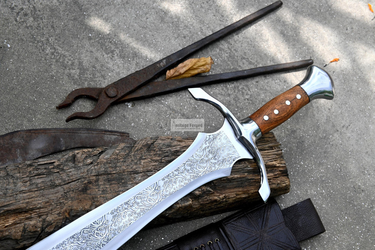 CELTIC LEAF SWORD / 21 inches Long Blade hand forged Sword/Leaf spring of truck/Flower pattern/Sharpen/Tempered/Ready to use/knife/knives