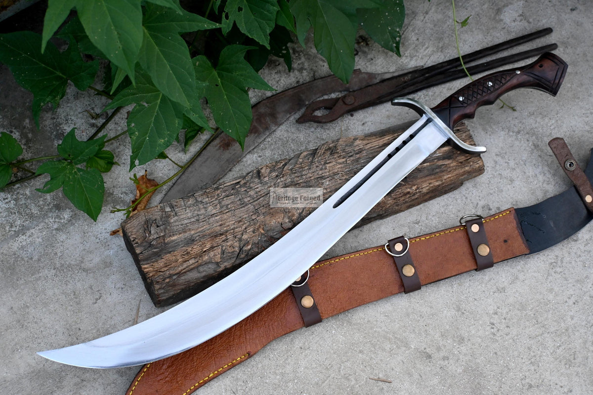 SCIMITAR MACHETE/21 inches Long Blade hand forged Sword/Leaf spring of truck/Rosewood Handle/Sharpen/Tempered/Ready to use/knife/knives
