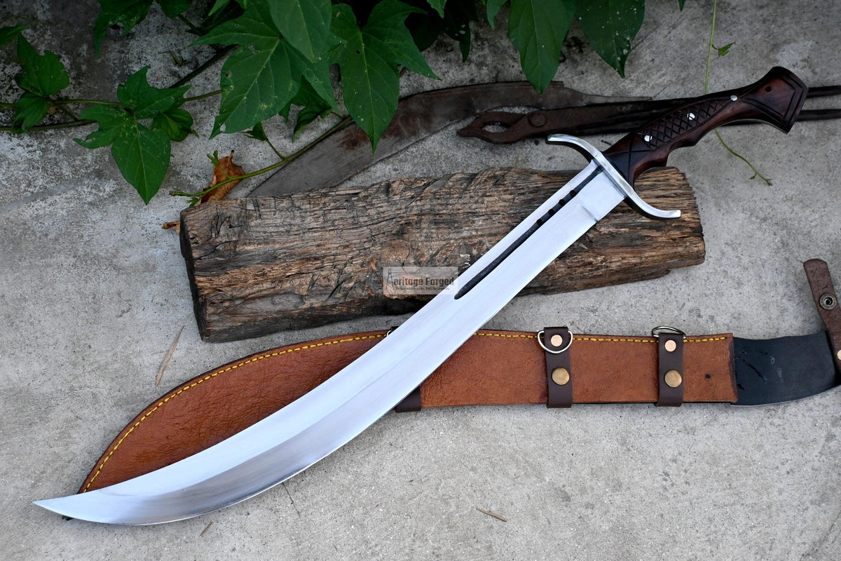 SCIMITAR MACHETE/21 inches Long Blade hand forged Sword/Leaf spring of truck/Rosewood Handle/Sharpen/Tempered/Ready to use/knife/knives