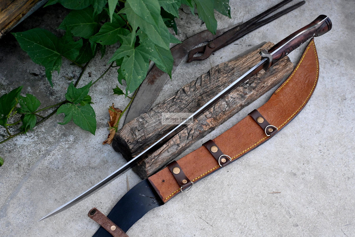 SCIMITAR MACHETE/21 inches Long Blade hand forged Sword/Leaf spring of truck/Rosewood Handle/Sharpen/Tempered/Ready to use/knife/knives