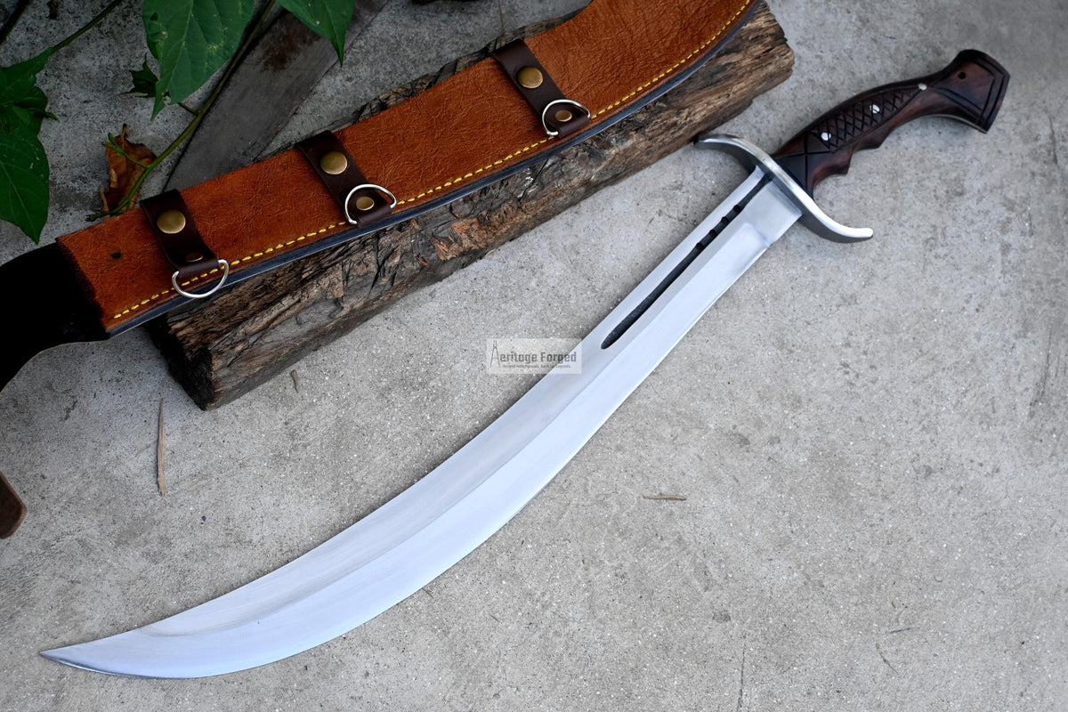 SCIMITAR MACHETE/21 inches Long Blade hand forged Sword/Leaf spring of truck/Rosewood Handle/Sharpen/Tempered/Ready to use/knife/knives