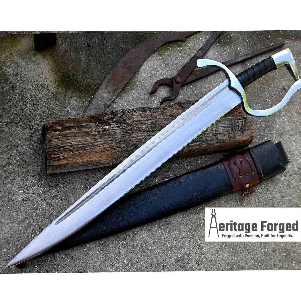 FALICON MACHETE / Large Jungle Clever/22 inches Long Blade Heavy duties machete/ Full tang/ Leaf spring of truck/ Tempered/Sharpen/Working