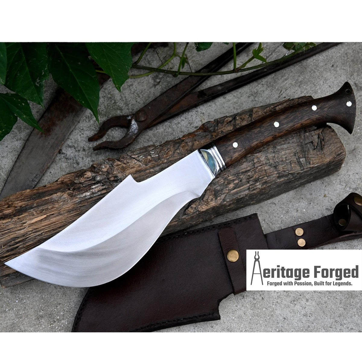 AXE BOWIE KNIFE / 10 inches long Blade / Hand forged Bowie knife / Made from Leaf spring of truck / Tempered / Sharpen/ Ready to use