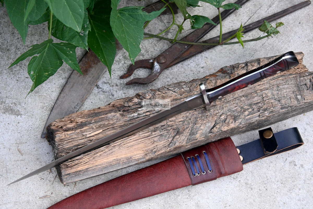 VIKING DAGGER/12 inches Long Blade hand forged Dagger/Leaf spring of truck/Rosewood Handle/Sharpen/Tempered/Ready to use/knife/knives