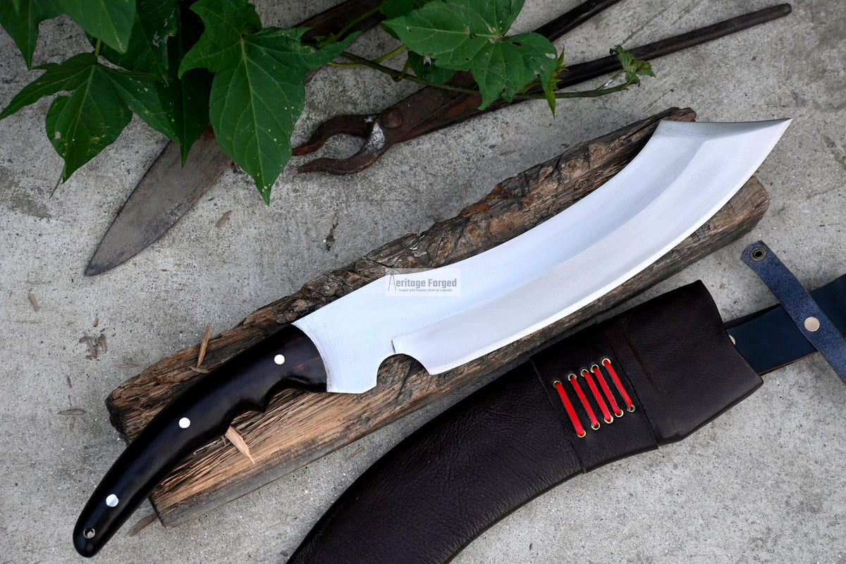 KHOPESH MACHETE/ 14 inches Long Blade hand forged Egyptian  khopesh sword /Leaf spring of truck /Sharpen/Tempered/Ready to use/knife/knives