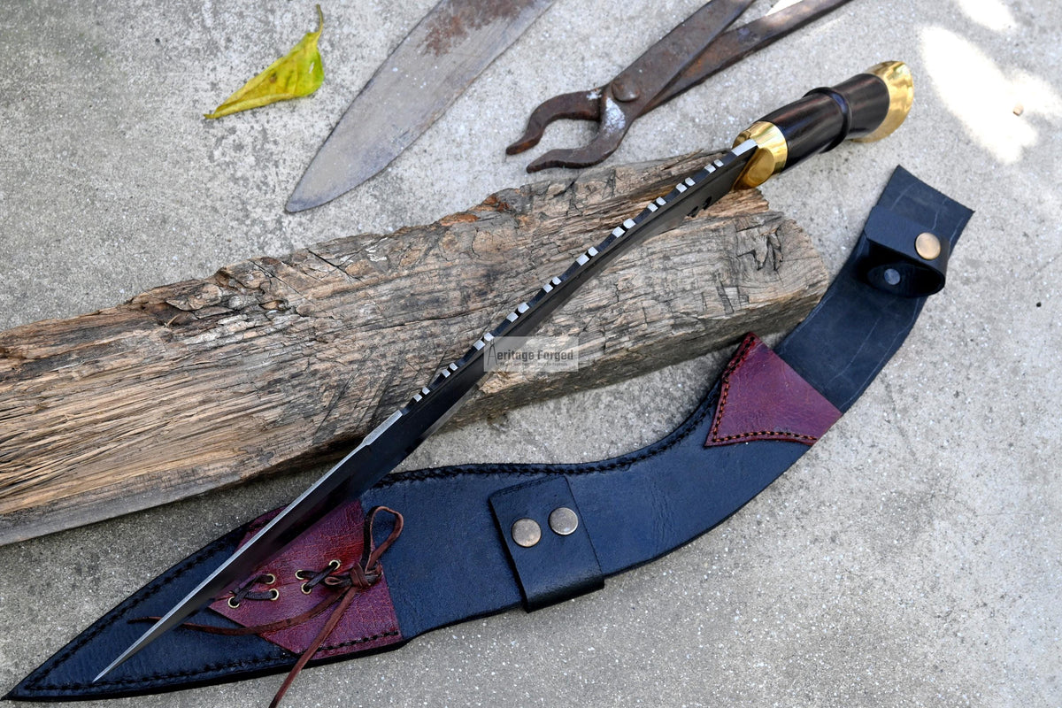 KUKRI MACHETE / Large Jungle Machete/ 16 inches Long Blade Heavy duties khukuri / Full tang/ Leaf spring of truck/ Tempered/Sharpen/Working