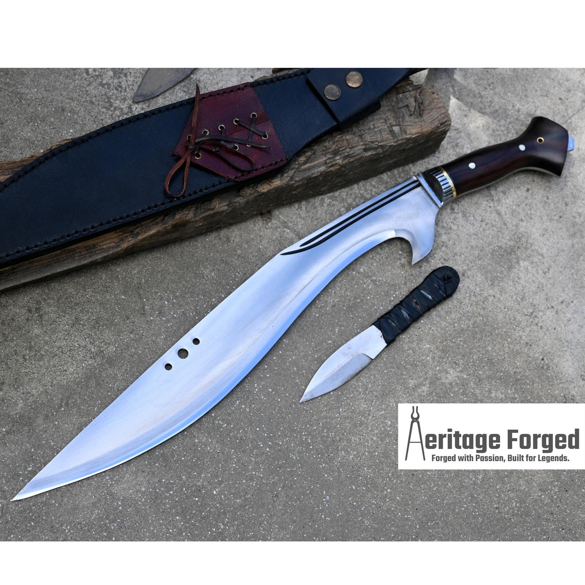 KUKRI MACHETE / Large Jungle Machete/ 18 inches Long Blade Heavy duties khukuri / Full tang/ Leaf spring of truck/ Tempered/Sharpen/Working