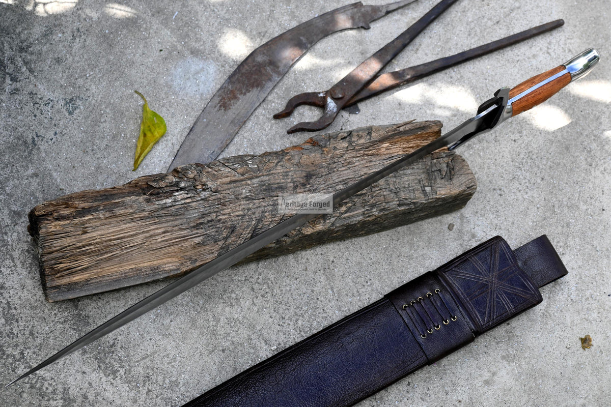 CELTIC LEAF SWORD / 21 inches Long Blade hand forged Sword/Leaf spring of truck/White wood Handle/Sharpen/Tempered/Ready to use/knife/knives