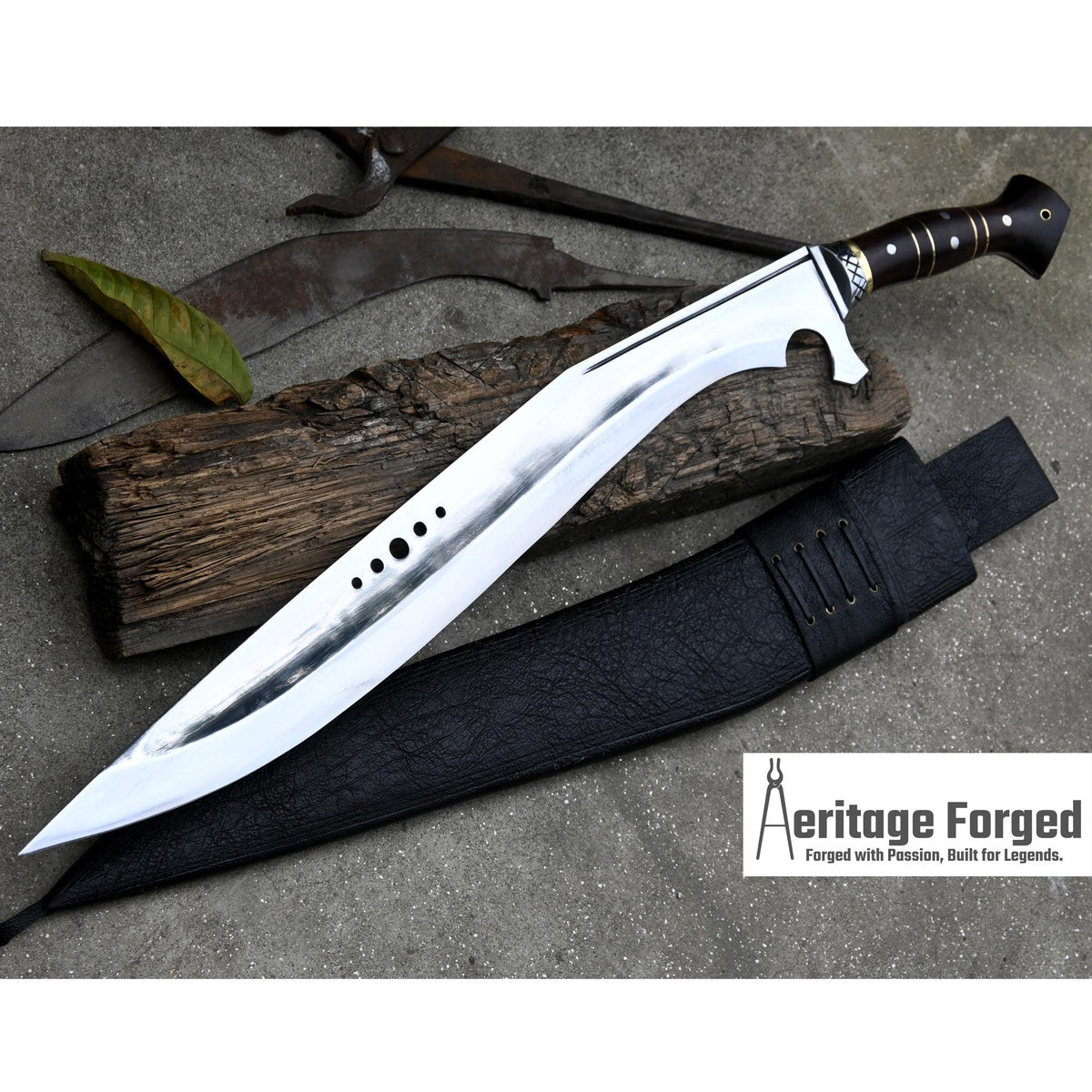 KHUKURI SWORD/ Large kukri Machete/ 21 inches Long Blade Heavy machete/ Full tang/ Leaf spring of truck/ Tempered/Sharpen/Working
