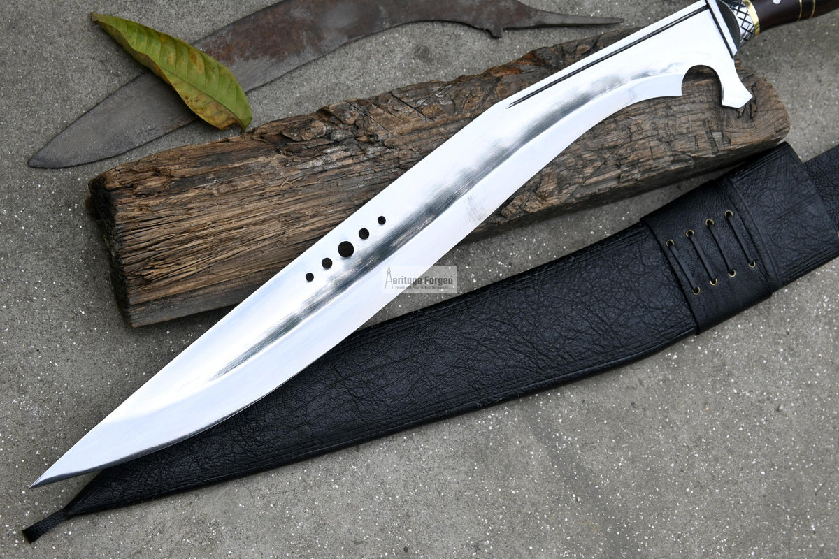KHUKURI SWORD/ Large kukri Machete/ 21 inches Long Blade Heavy machete/ Full tang/ Leaf spring of truck/ Tempered/Sharpen/Working