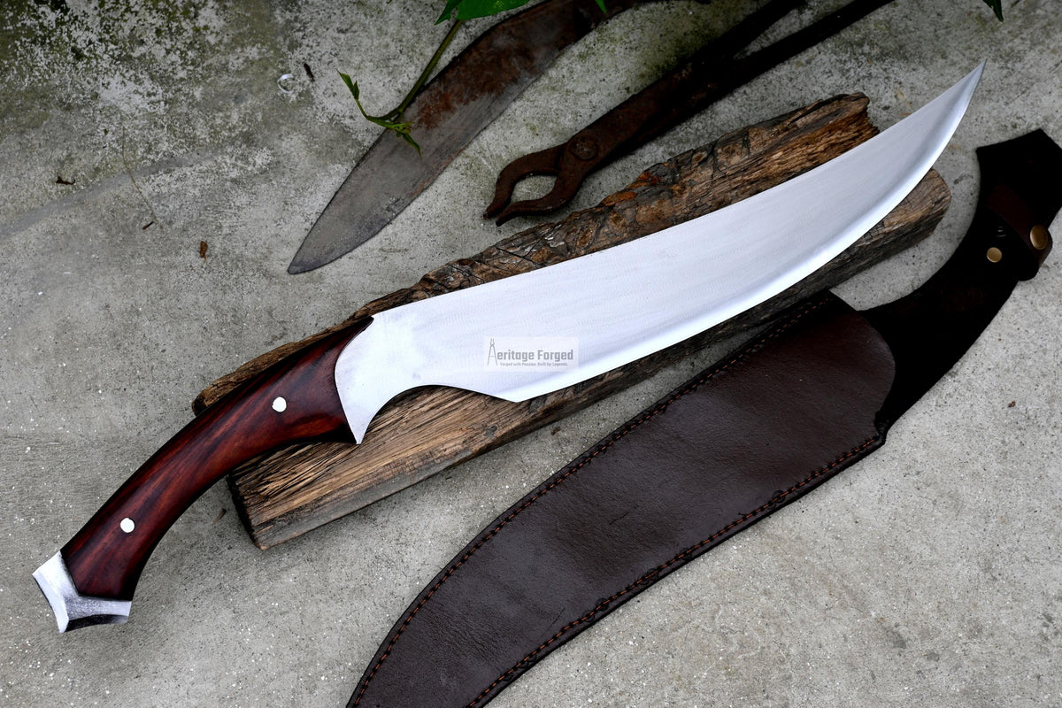 KHOPESH MACHETE/ 16 inches Long Blade hand forged Egyptian  khopesh sword /Leaf spring of truck /Sharpen/Tempered/Ready to use/knife/knives