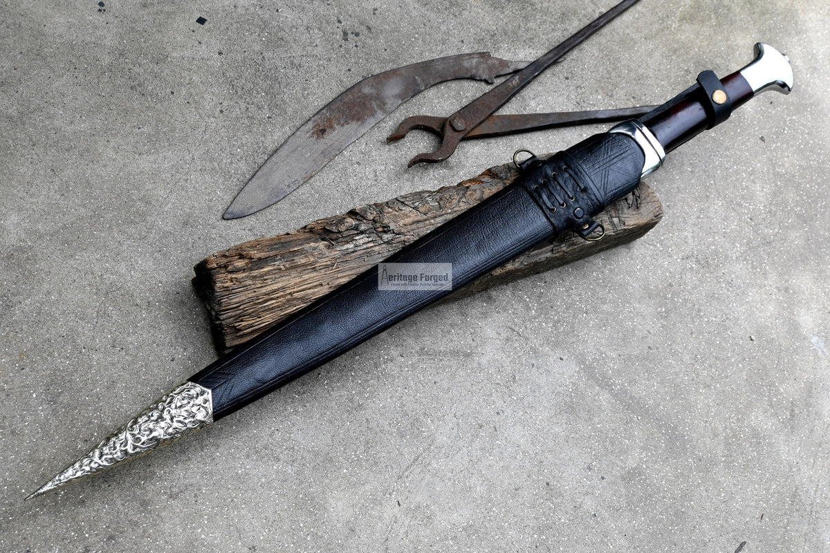 DIRK SWORD/22 inches Long Blade hand forged Sword/Leaf spring of truck/Rosewood Handle/Sharpen/Tempered/Ready to use/knife/knives