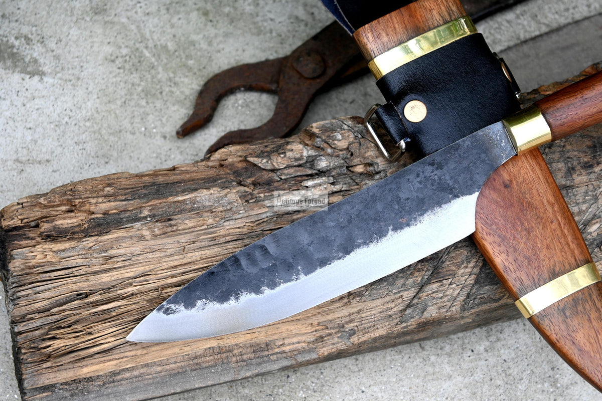 BUSHCRAFT KNIFE/Handmade kitchen knife/camping knife/hand forged knife/full tang/wooden scabbard/sharpen/Tempered/Ready to use/working knife
