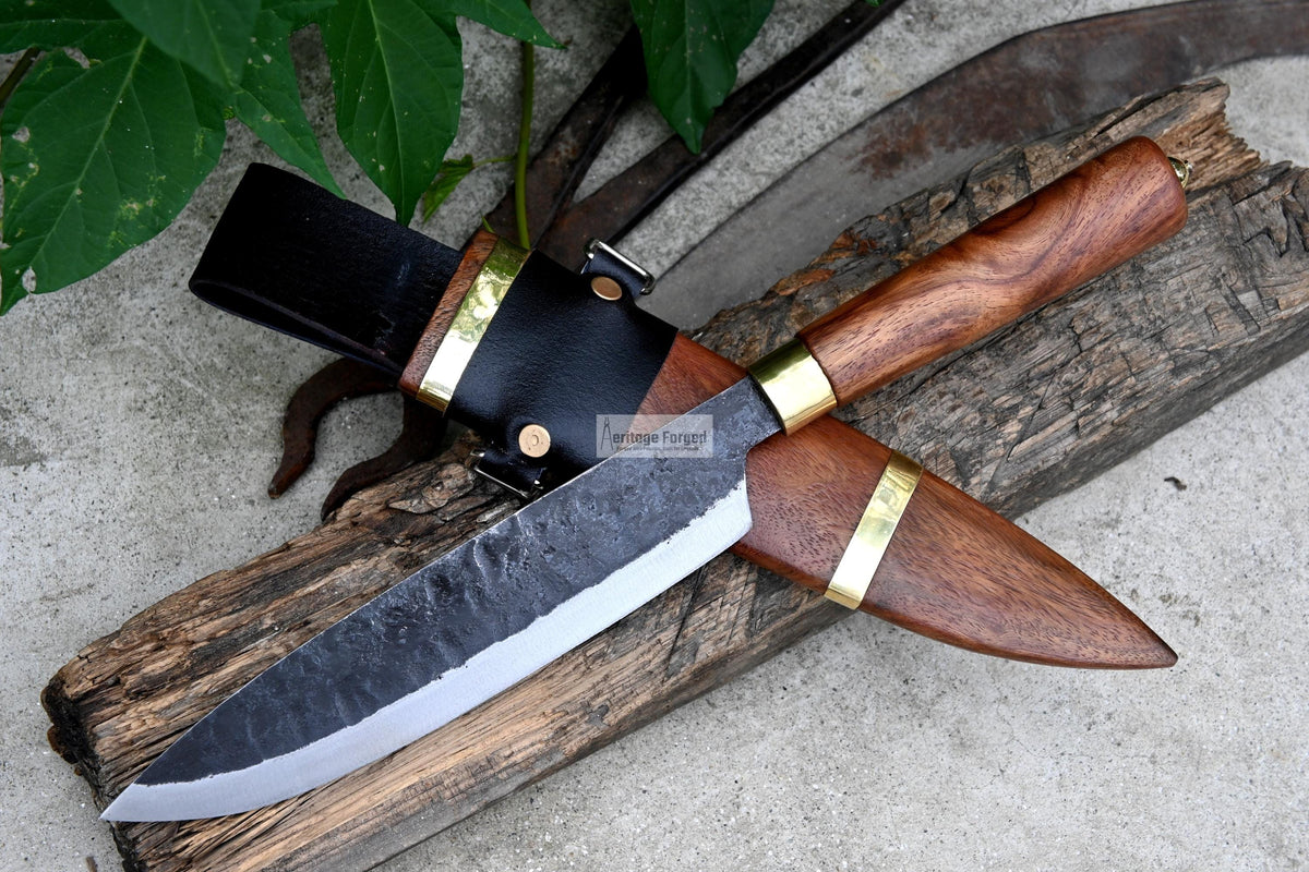 CHEF KNIFE / 9 inches long Blade / Hand forged hunting knife / jungle chef knife / Tempered / Sharpen/ Ready to use