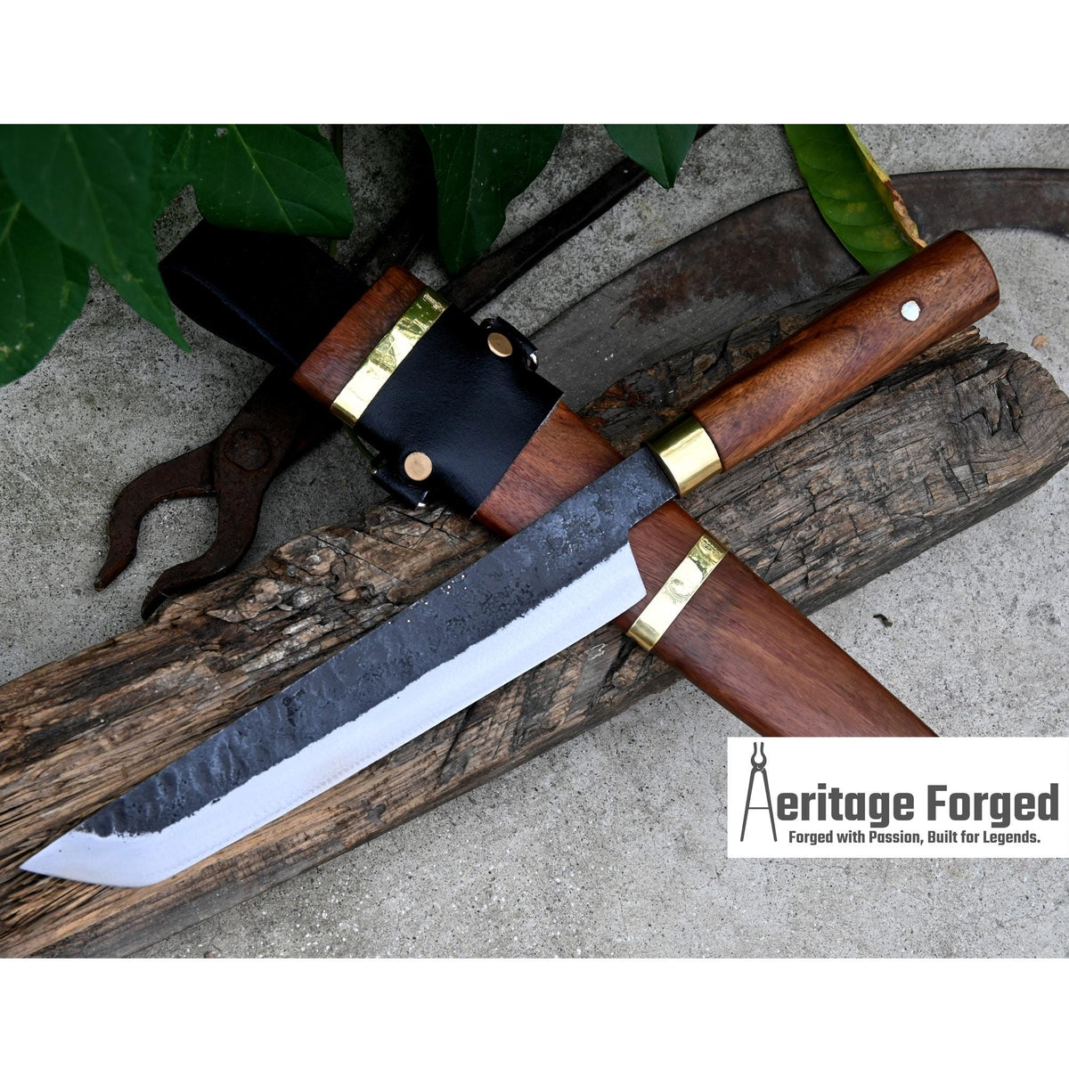 TANTO CHEF KNIFE / 10 inches long Blade / Hand forged hunting knife / jungle chef knife / Tempered / Sharpen/ Ready to use