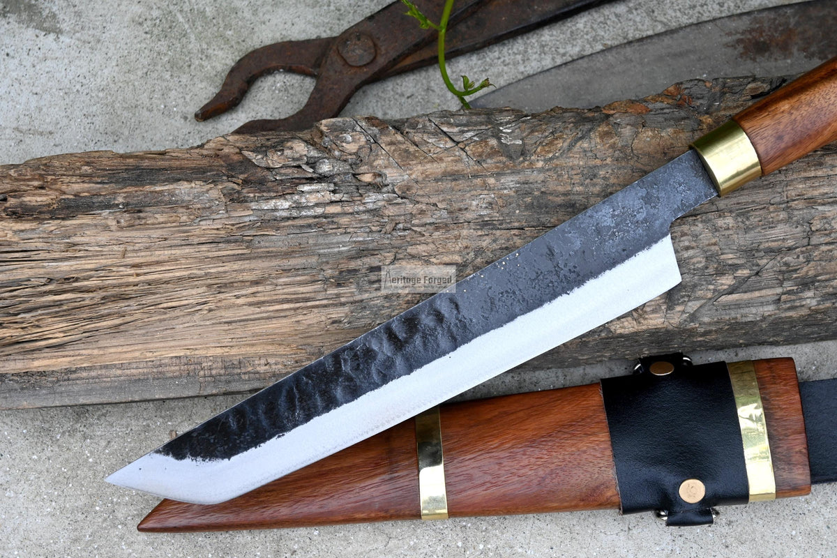 TANTO CHEF KNIFE / 10 inches long Blade / Hand forged hunting knife / jungle chef knife / Tempered / Sharpen/ Ready to use