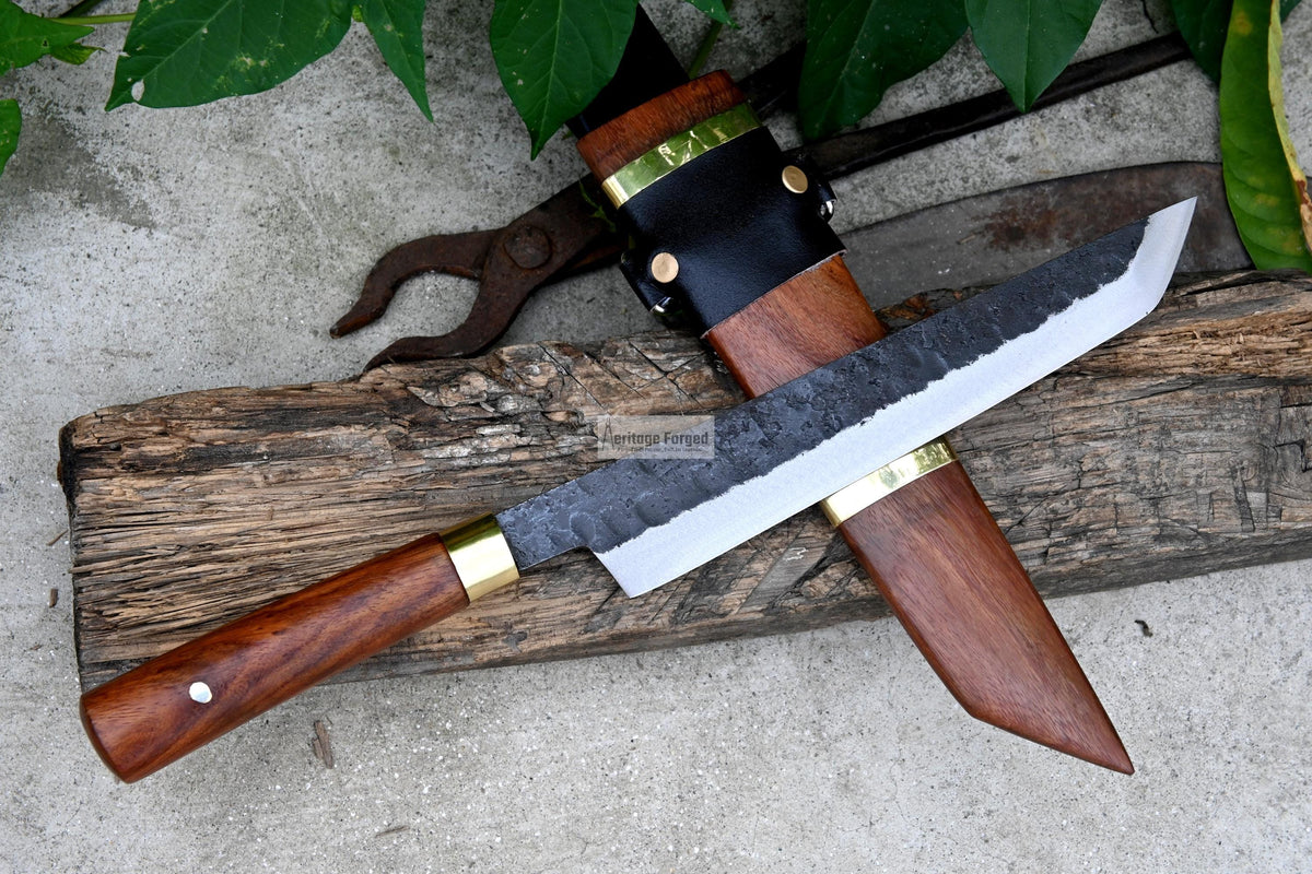 TANTO CHEF KNIFE / 10 inches long Blade / Hand forged hunting knife / jungle chef knife / Tempered / Sharpen/ Ready to use