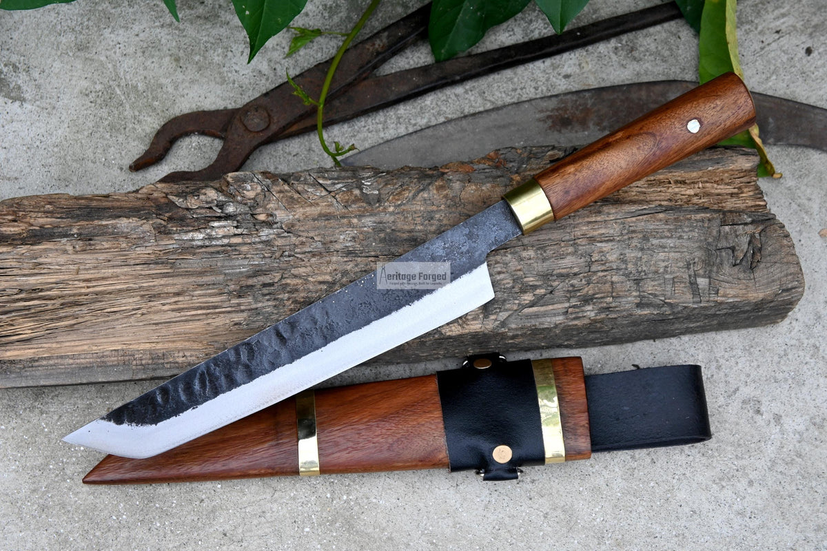 TANTO CHEF KNIFE / 10 inches long Blade / Hand forged hunting knife / jungle chef knife / Tempered / Sharpen/ Ready to use