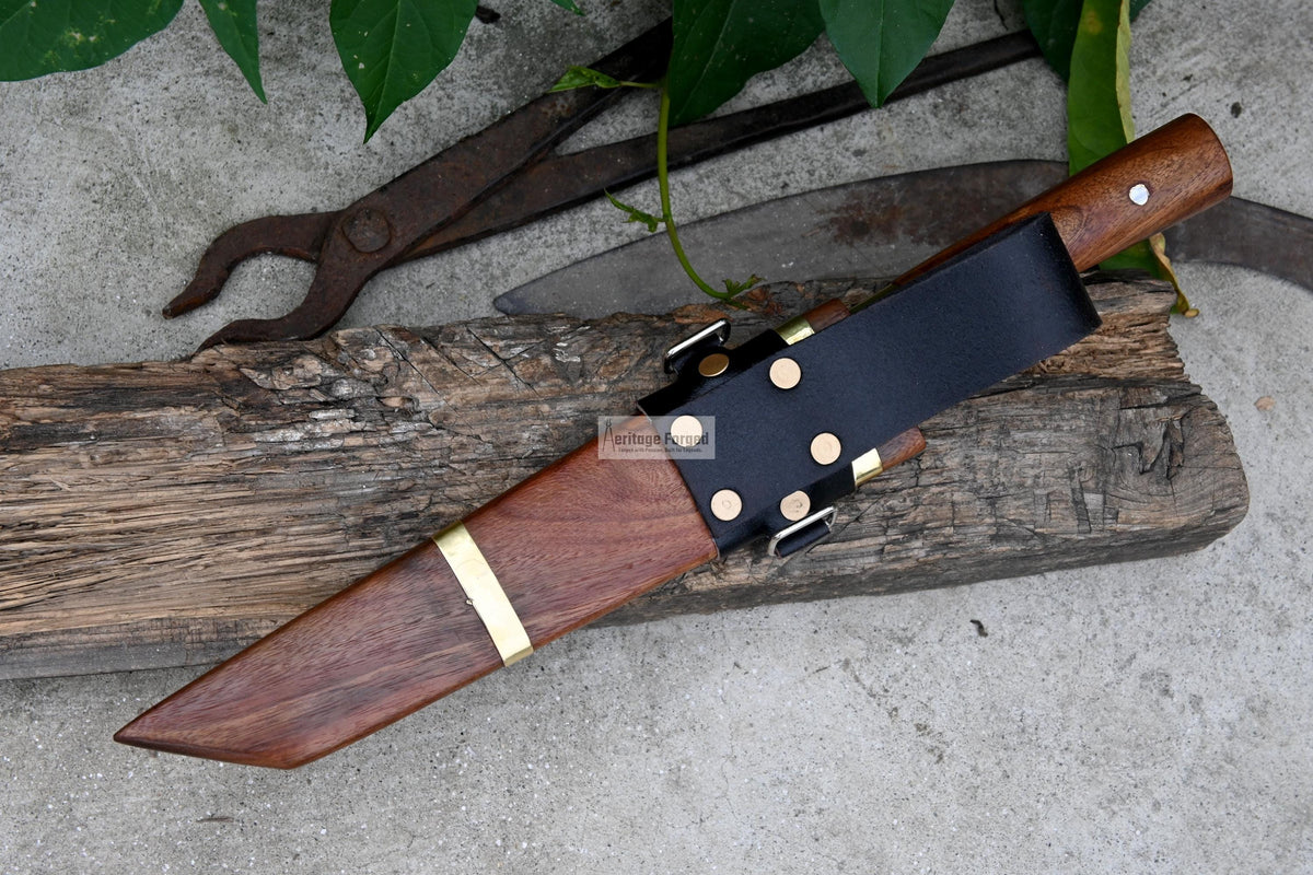 TANTO CHEF KNIFE / 10 inches long Blade / Hand forged hunting knife / jungle chef knife / Tempered / Sharpen/ Ready to use