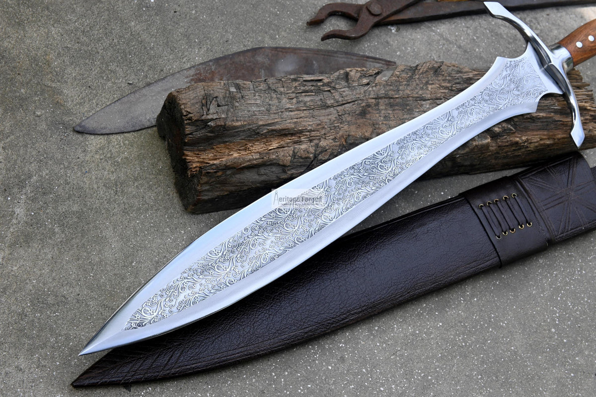 CELTIC LEAF SWORD / 21 inches Long Blade hand forged Sword/Leaf spring of truck/Flower pattern/Sharpen/Tempered/Ready to use/knife/knives