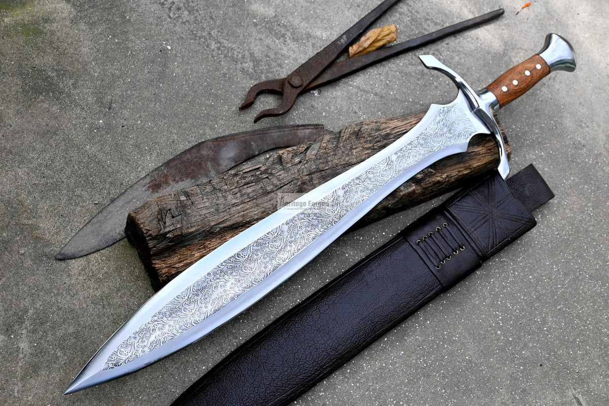 CELTIC LEAF SWORD / 21 inches Long Blade hand forged Sword/Leaf spring of truck/Flower pattern/Sharpen/Tempered/Ready to use/knife/knives