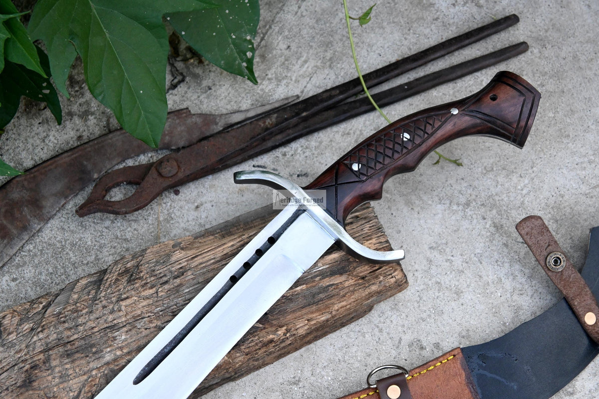 SCIMITAR MACHETE/21 inches Long Blade hand forged Sword/Leaf spring of truck/Rosewood Handle/Sharpen/Tempered/Ready to use/knife/knives