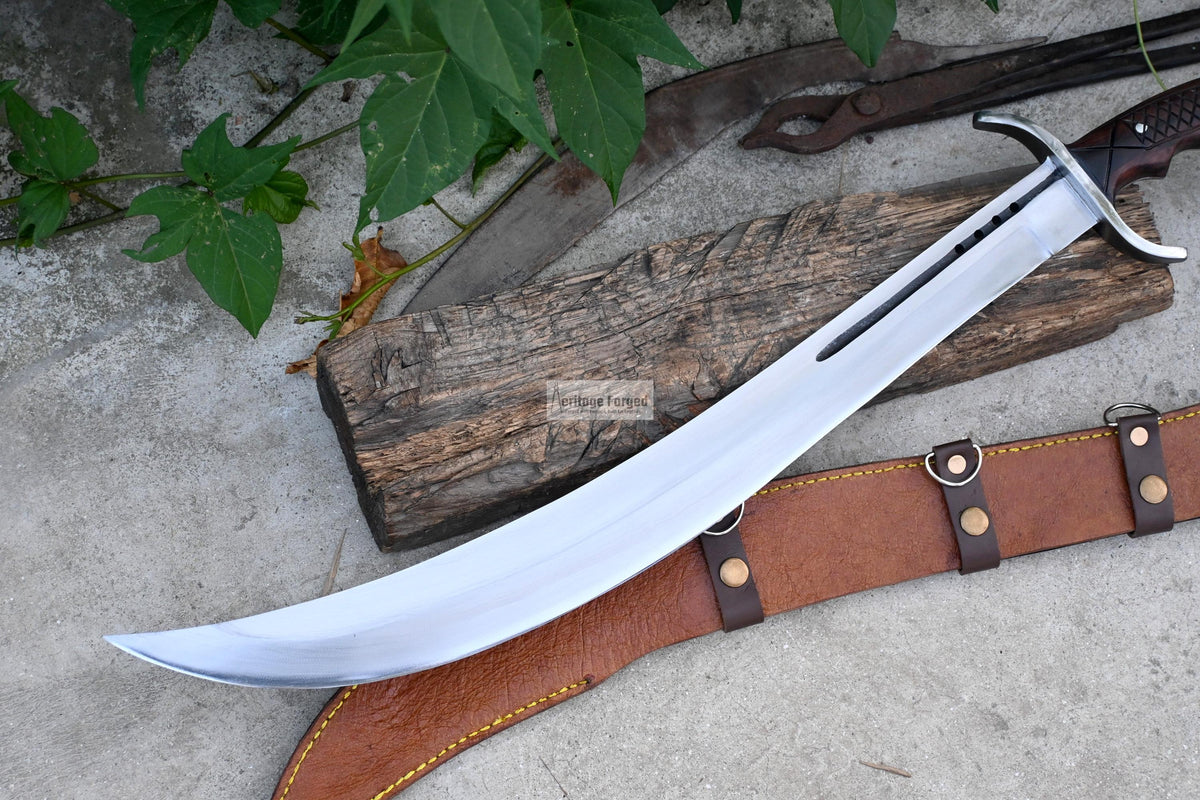 SCIMITAR MACHETE/21 inches Long Blade hand forged Sword/Leaf spring of truck/Rosewood Handle/Sharpen/Tempered/Ready to use/knife/knives