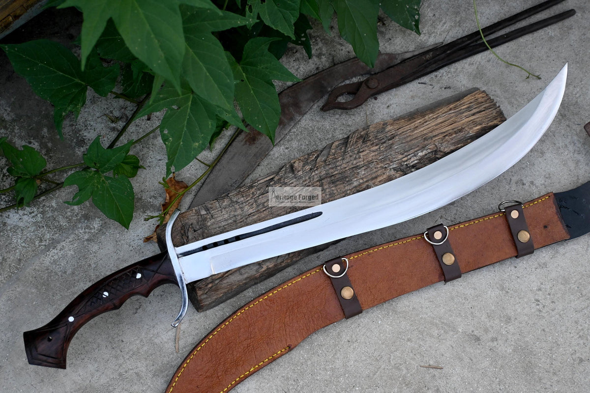 SCIMITAR MACHETE/21 inches Long Blade hand forged Sword/Leaf spring of truck/Rosewood Handle/Sharpen/Tempered/Ready to use/knife/knives