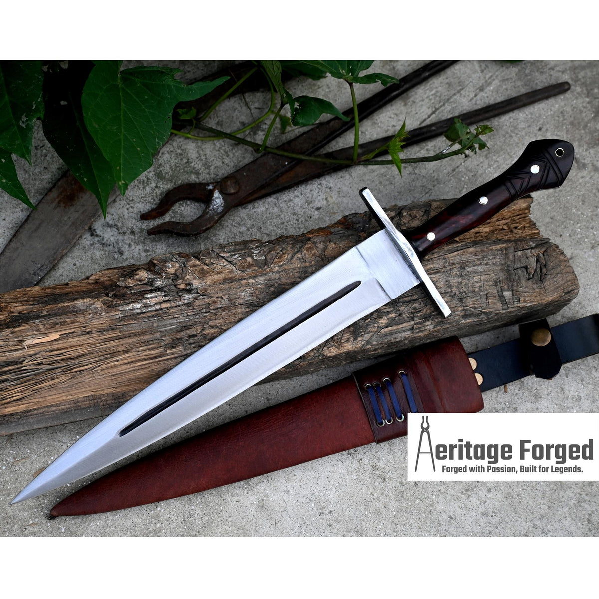 VIKING DAGGER/12 inches Long Blade hand forged Dagger/Leaf spring of truck/Rosewood Handle/Sharpen/Tempered/Ready to use/knife/knives
