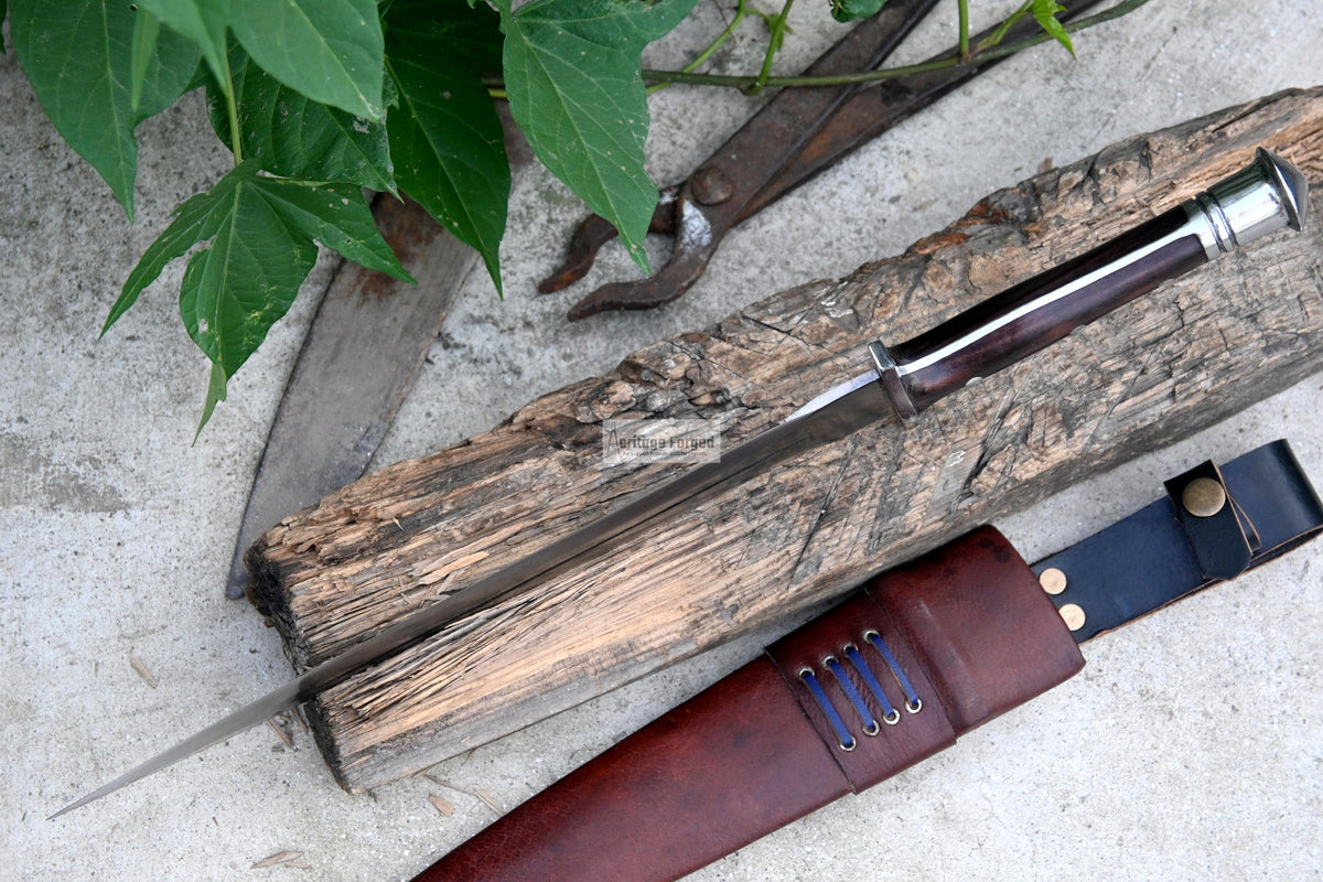 VIKING DAGGER/12 inches Long Blade hand forged Dagger/Leaf spring of truck/Rosewood Handle/Sharpen/Tempered/Ready to use/knife/knives