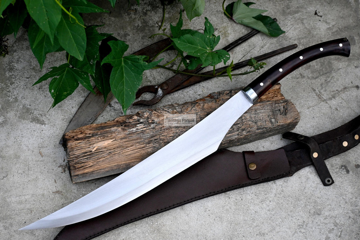 JUNGLE MACHETE / Large Jungle Clever/18 inches Long Blade Heavy duties machete/ Full tang/ Leaf spring of truck/ Tempered/Sharpen/Working