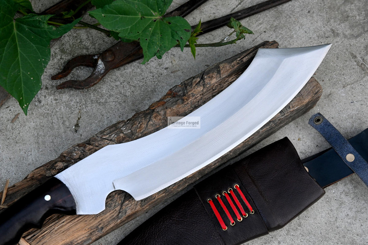 KHOPESH MACHETE/ 14 inches Long Blade hand forged Egyptian  khopesh sword /Leaf spring of truck /Sharpen/Tempered/Ready to use/knife/knives