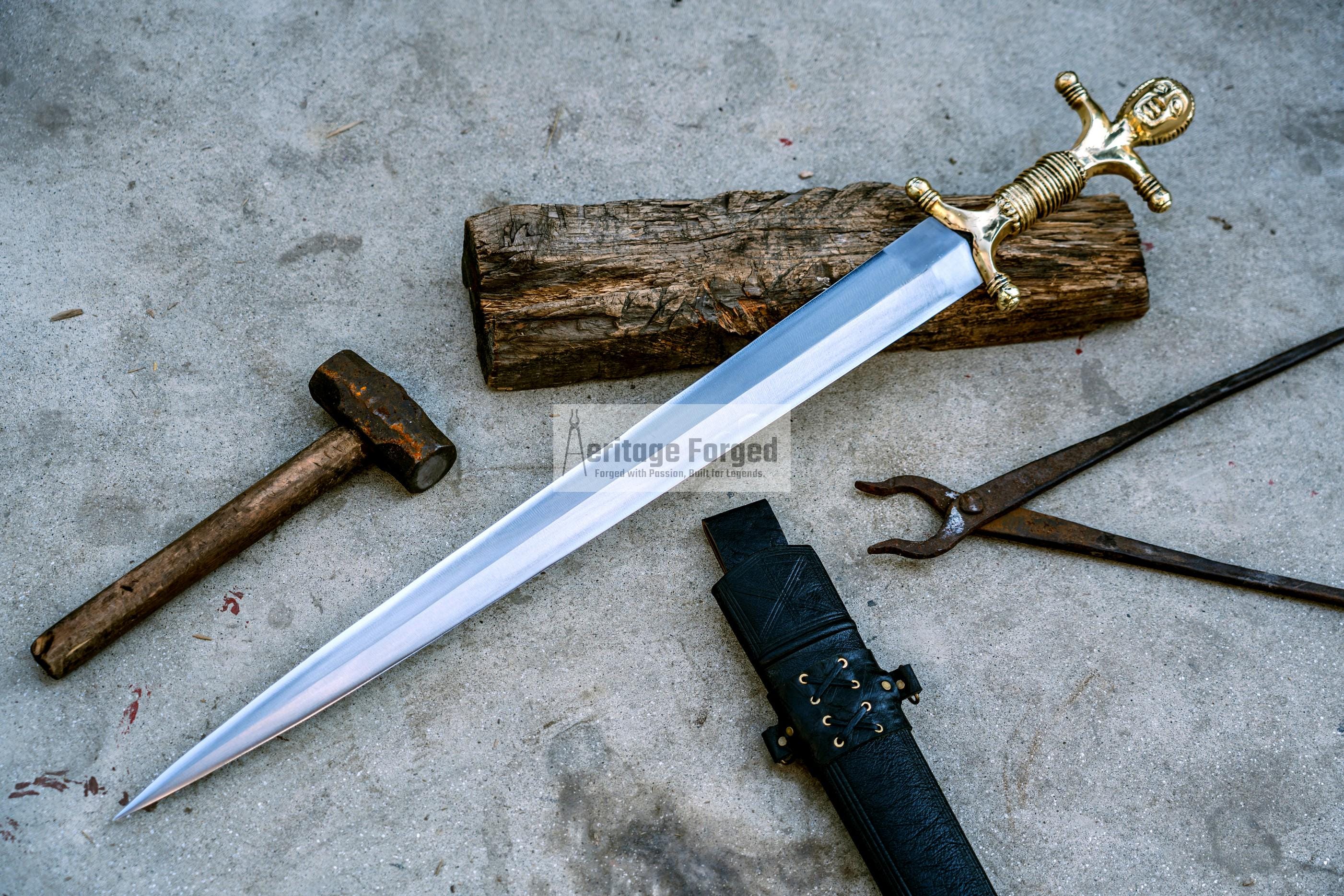 CELTIC SWORD /25 inches Long Blade hand forged Sword/Leaf spring of truck/Brass Handle/Sharpen/Tempered/Ready to use/knife/knives