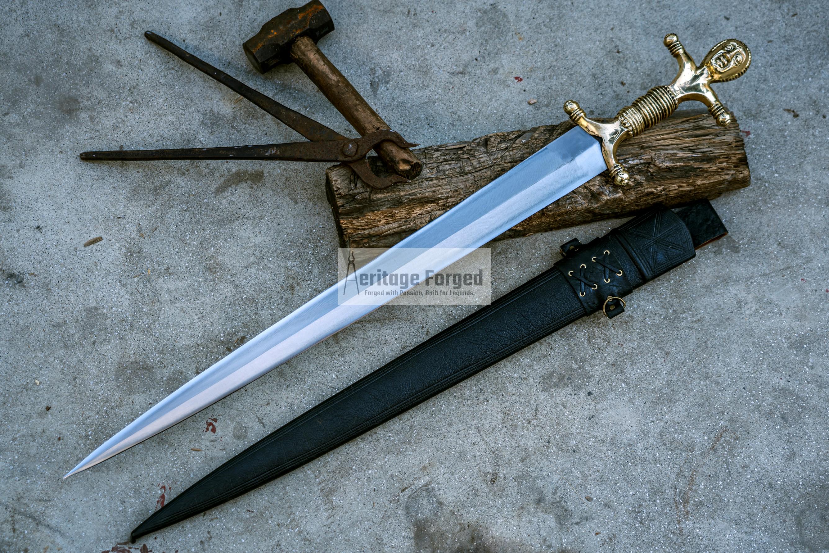 CELTIC SWORD /25 inches Long Blade hand forged Sword/Leaf spring of truck/Brass Handle/Sharpen/Tempered/Ready to use/knife/knives