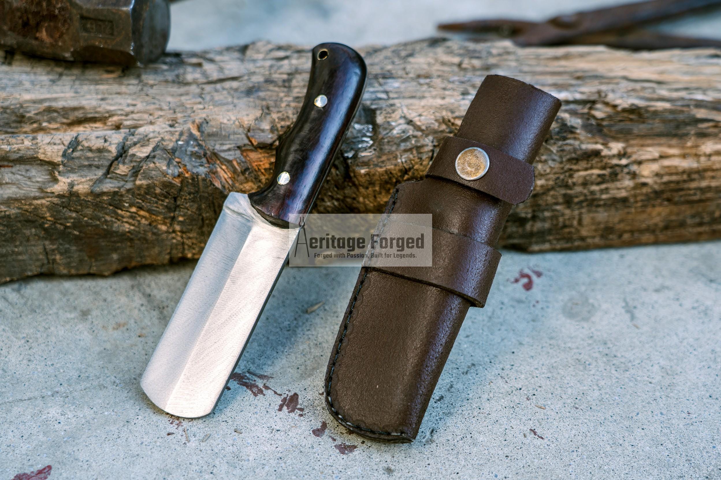 MINI CHOPPER KNIFE/5 inches long blade hunting knife/handmade knife/Leaf spring of truck/wooden Handle/Sharpen/Tempered/knife/knives