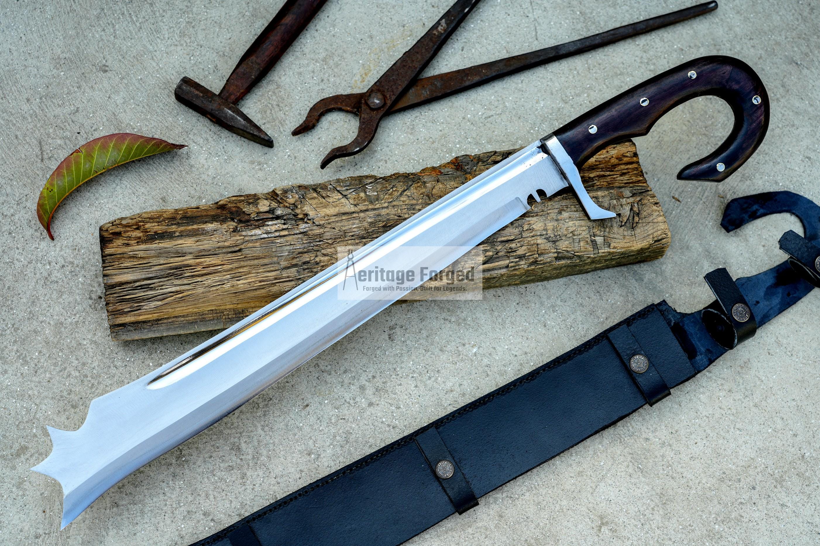 MACIEJOWSKI FALICON MACHETE / Large Morgan sword /18 inches Long Blade falcata machete/ Full tang/ Leaf spring of truck/ Tempered/Sharpen