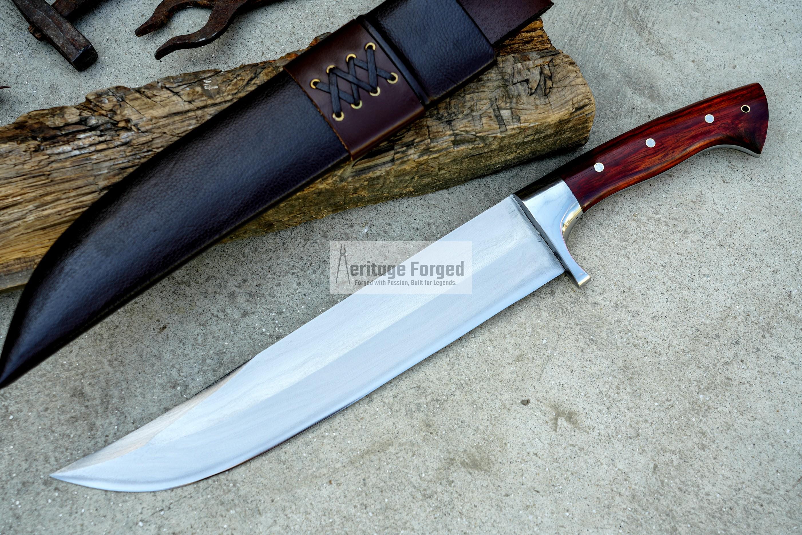 BOWIE KNIFE / 13 inches long Blade Hunting knife / Hand forged knife / Made from Leaf spring of truck / Tempered / Sharpen/ Ready to use